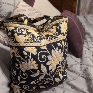 Vera Bradley Black Quilted Tote with Gold & Cream Floral